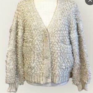 NWT Love Riche Beige Pearl Cardigan Sweater Sz Small Balloon Glitz